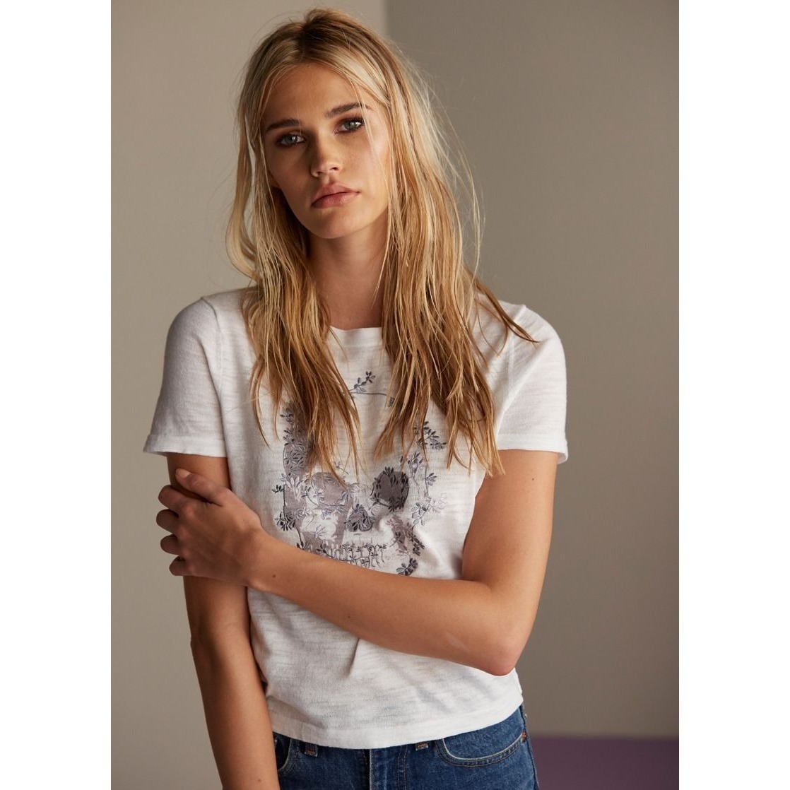Nwt Skull Cashmere Dixie Embroidered Skull Cotton Tee White Size M $173